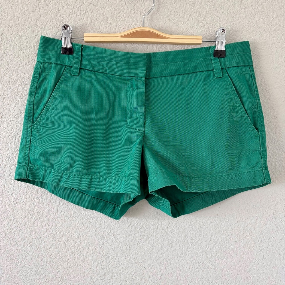J Crew Kelly Green 100% Cotton Chino Shorts Size 6 Pockets Casual Preppy Classic